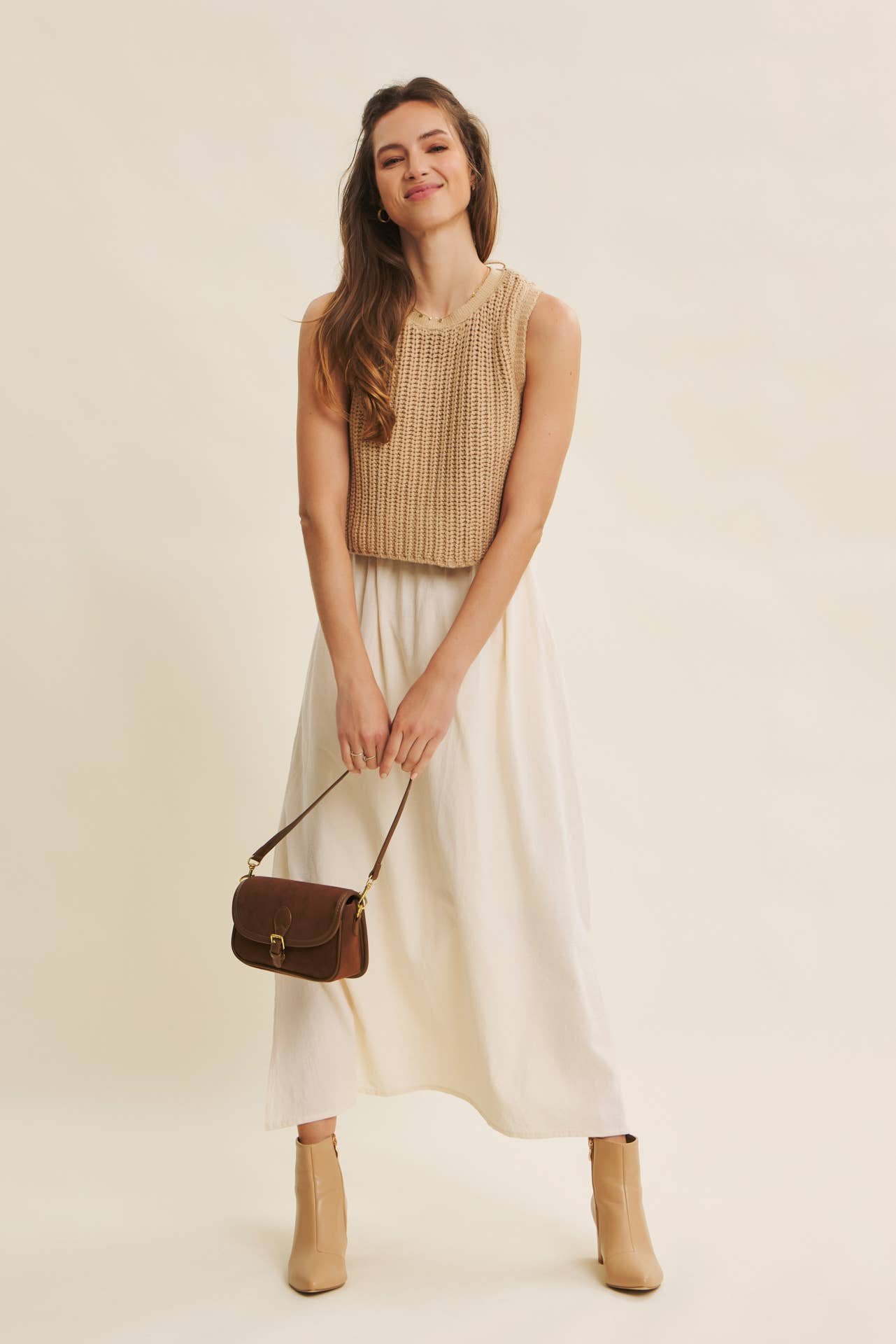 Wallis Dress - Tan and Cream - SPARROW