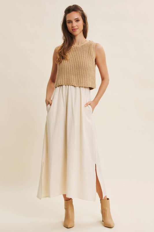 Wallis Dress - Tan and Cream - SPARROW