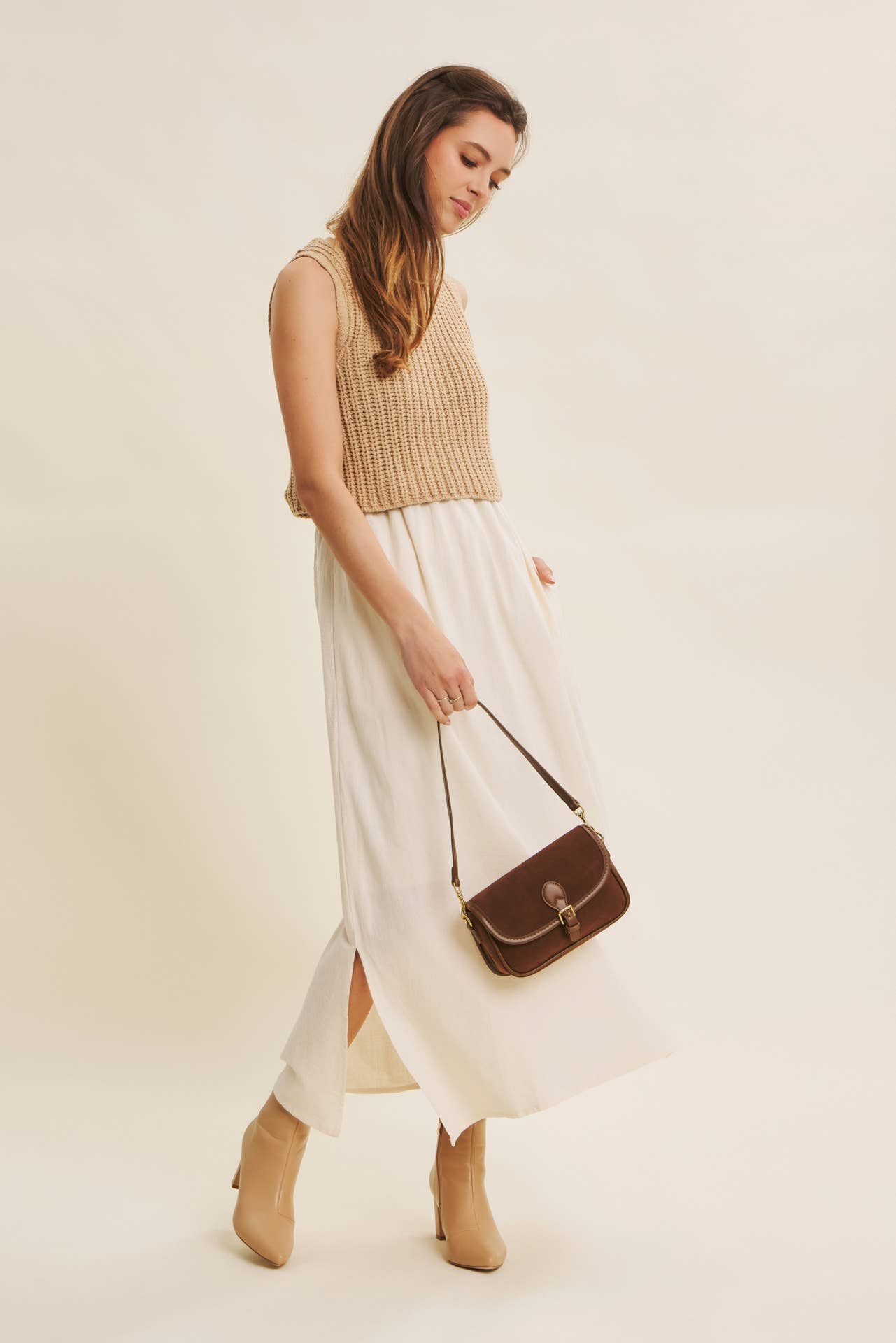 Wallis Dress - Tan and Cream - SPARROW