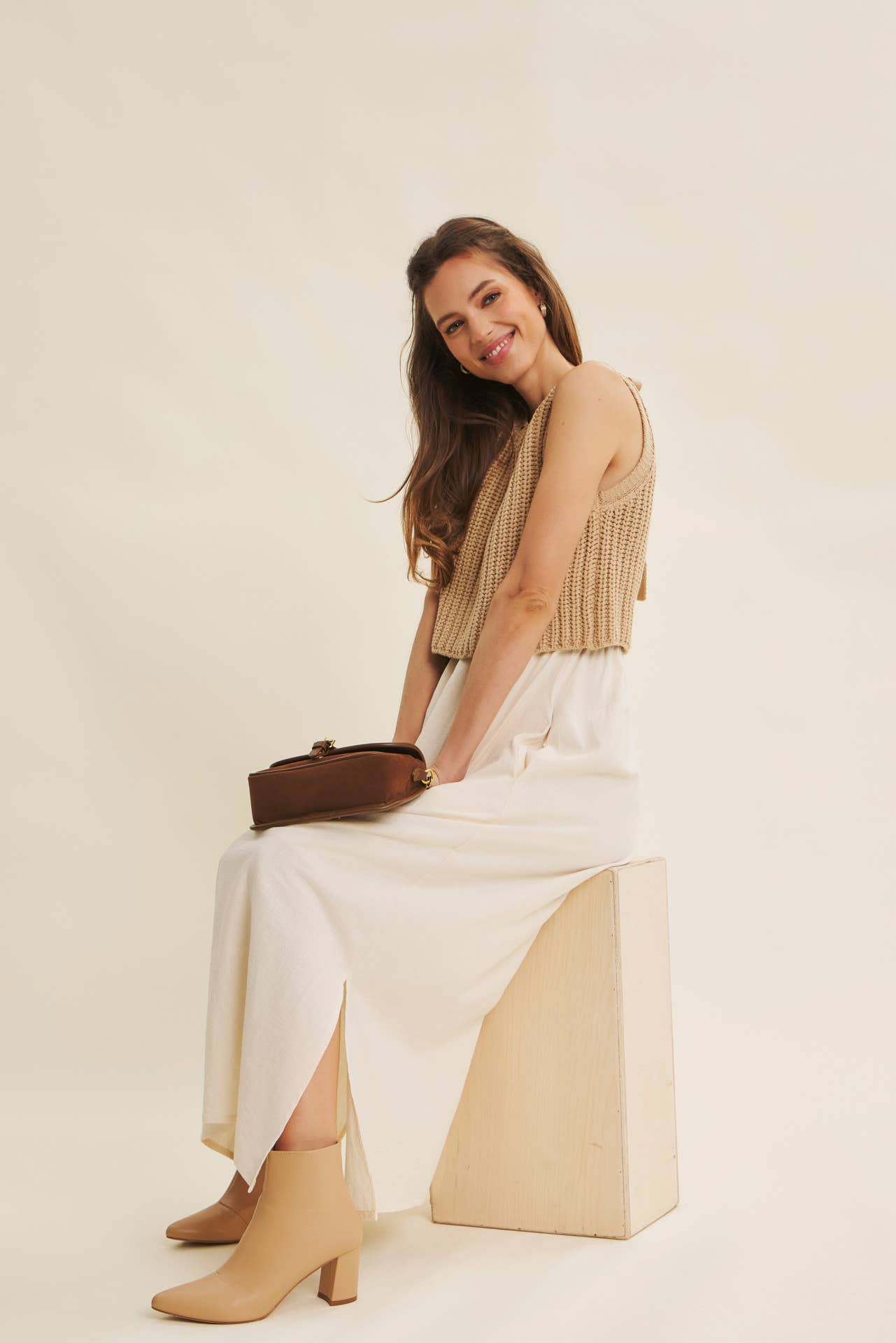 Wallis Dress - Tan and Cream - SPARROW
