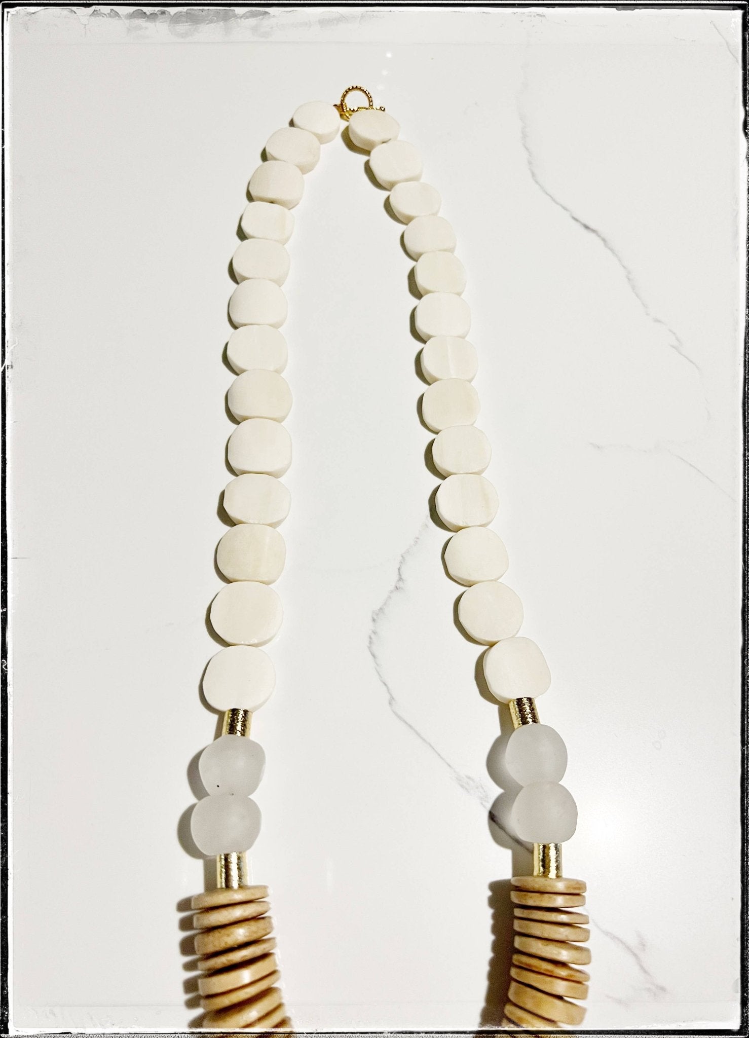 White African Bone Flat Bead Necklace - SPARROW