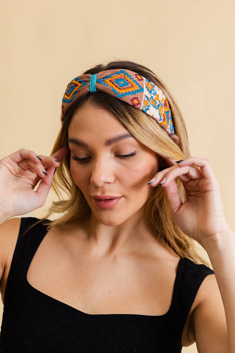 Wild West Beaded Headband - Camel - SPARROW