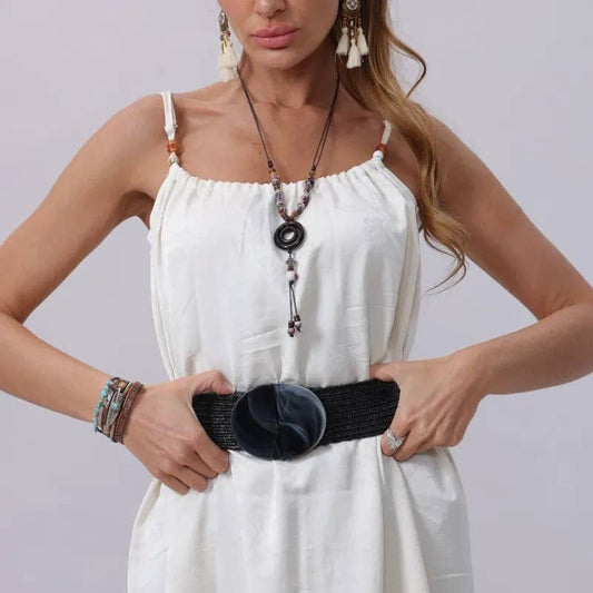 Woven Belt with Oversized Buckle - Black - SPARROW