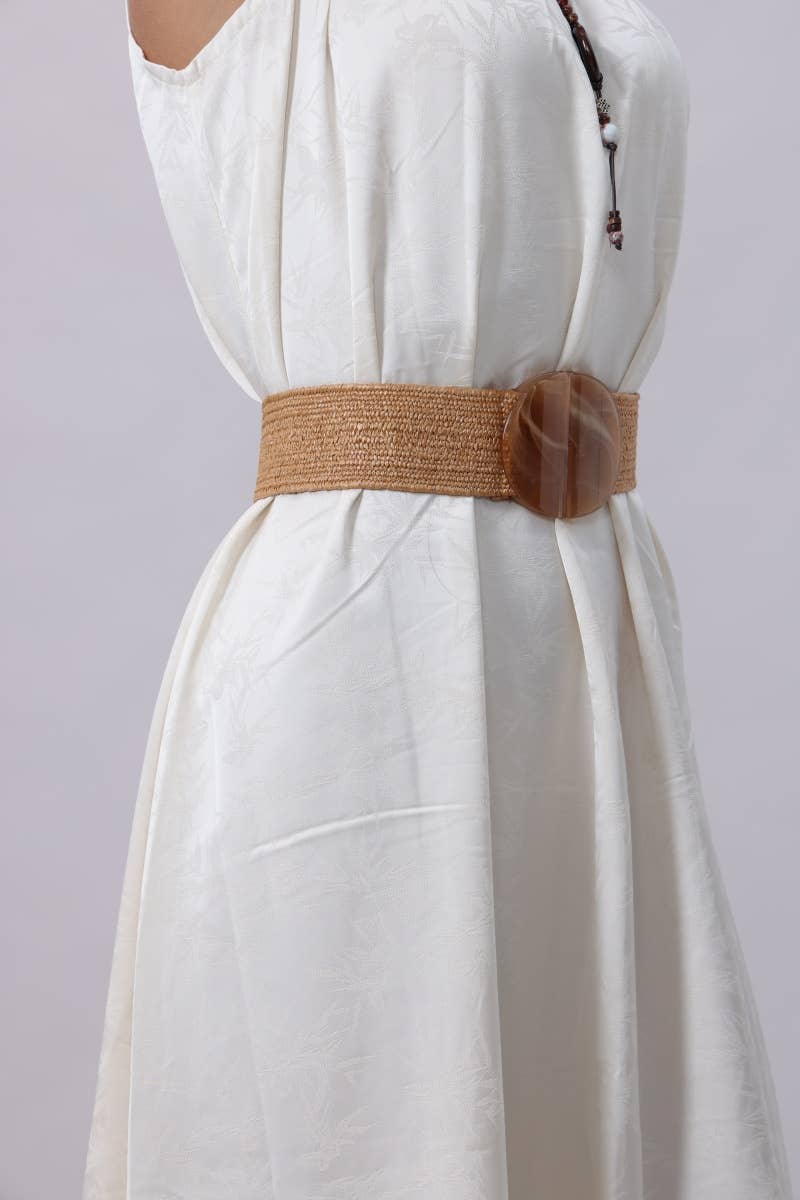 Woven Belt with Oversized Buckle - Camel - SPARROW