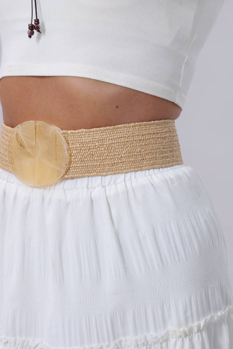 Woven Belt with Oversized Buckle - Camel - SPARROW