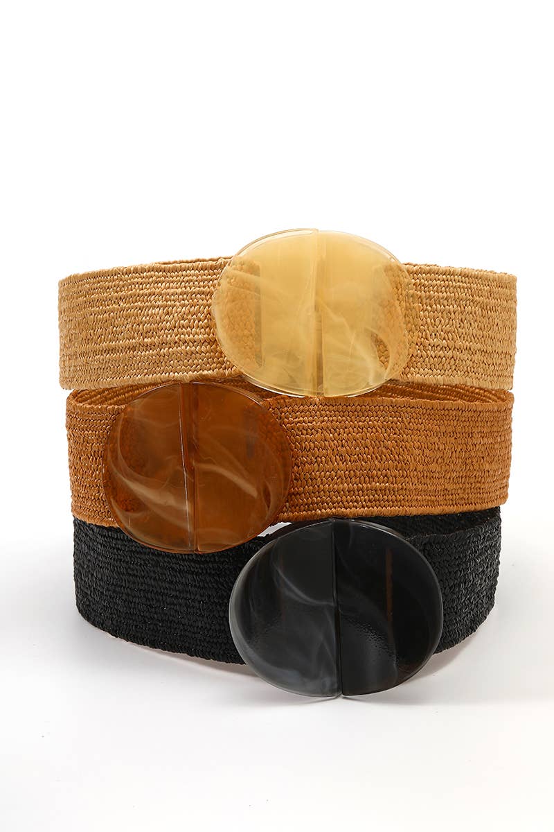 Woven Belt with Oversized Buckle - Camel - SPARROW