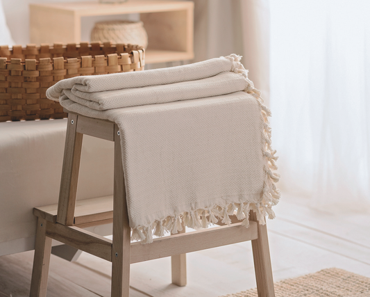 Ginny Minimalist 100% Cotton Throw Blanket - Cream